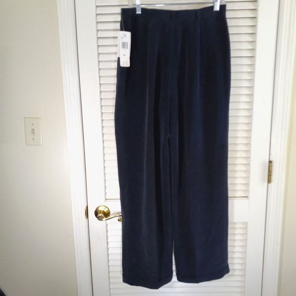Jones New York Silk Lined Blue Pants Size 14 Pockets Wide Leg Cuffed Hems NEW - Picture 1 of 16